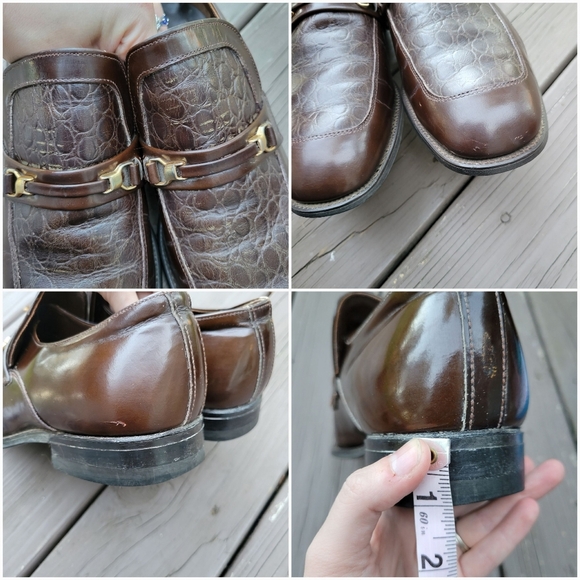 Vintage 60s Mason Shoes Brown Leather Gator Horsebit‎ Vamp Moc Toe Dress Loafers